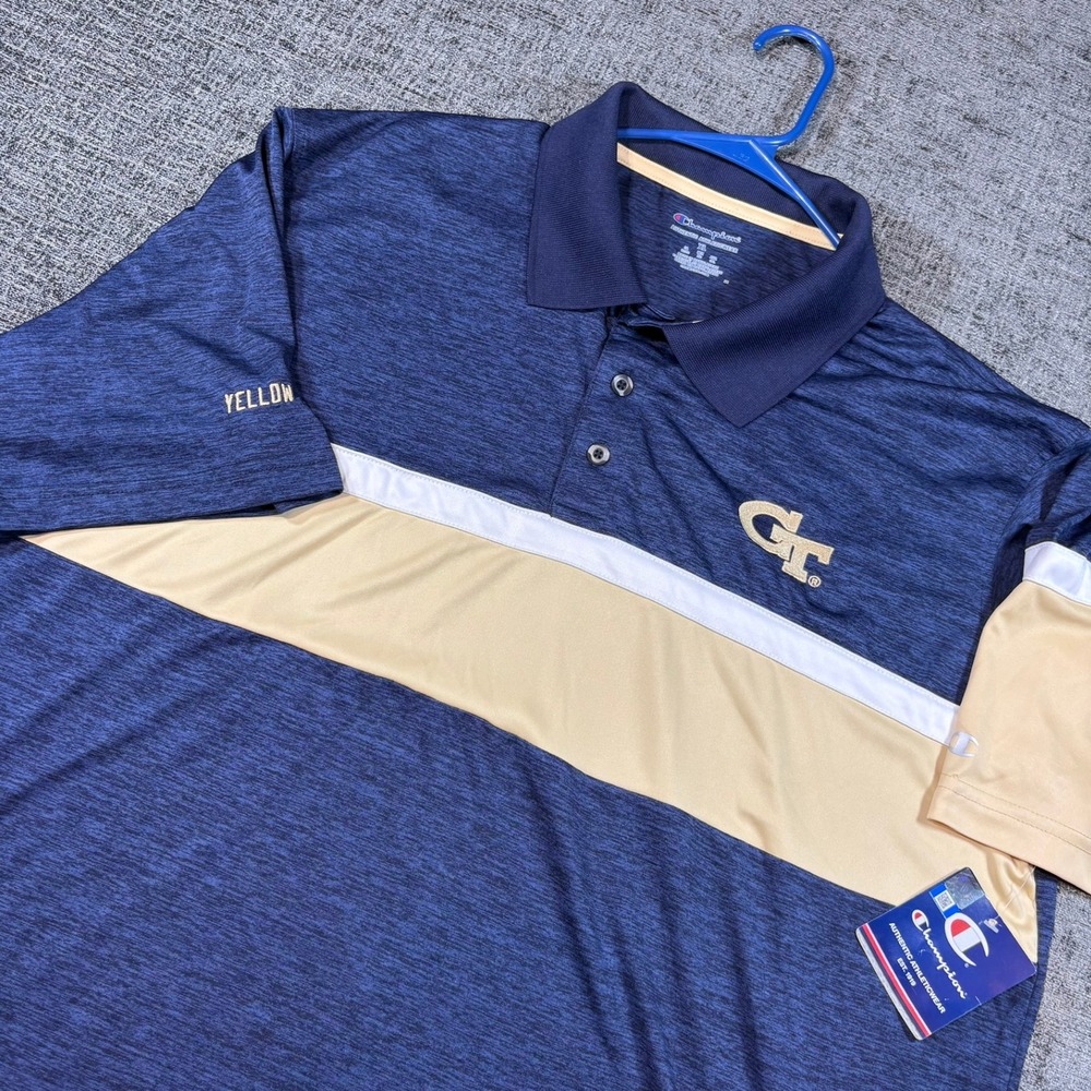 Champion Polo Shirt XL Georgia Tech Yellow Jackets Navy Gold Performance 1153